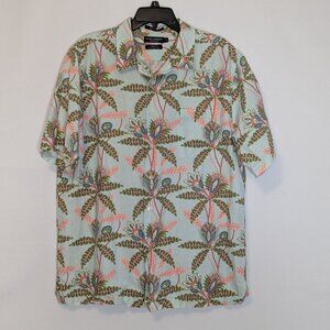 DANIEL CREMIEUX Tailored Fit Blue/Pink Tropical Short Sleeve Button Shirt Size L